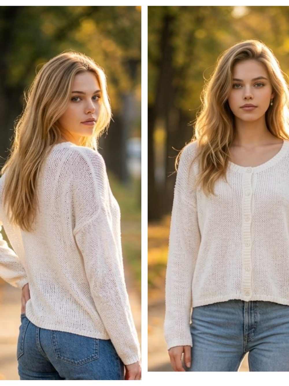 Abercrombie & Fitch Women’s Sz L soft open knit buttoned cardigan Sweater Ivory